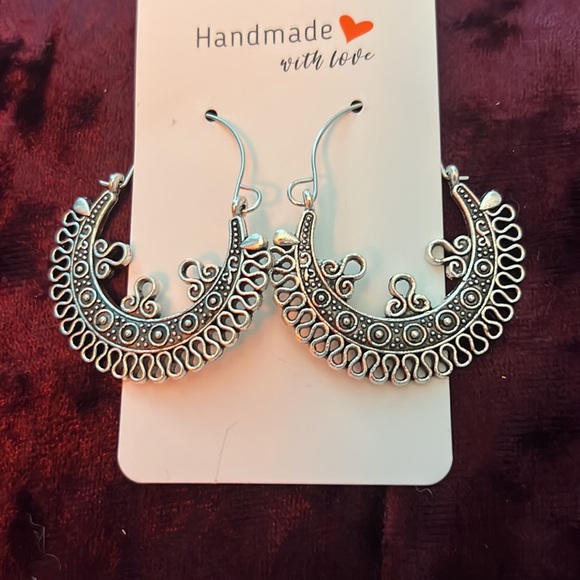 Handmade Silver Bohemian Earrings Hoops New - Picture 3 of 3
